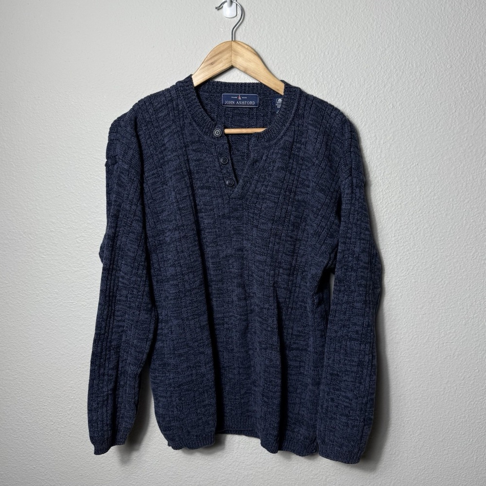 Vtg John Ashford Sweater Fisherman Henley Mens Size M Chunky Button‎ Pullover